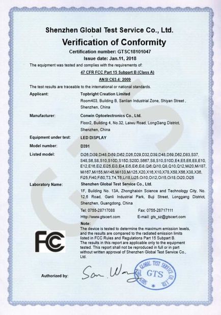 Chiny Topbright Creation Limited Certyfikaty